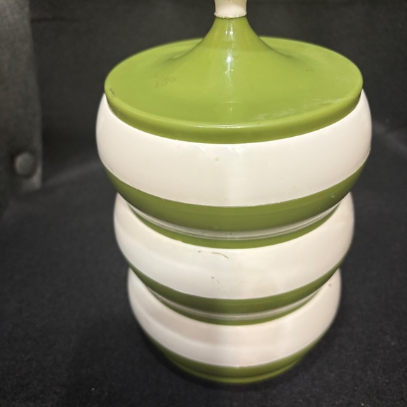 Vintage Mid Century Modern Stacking Canisters Avocado Green & White - Picture 6 of 7